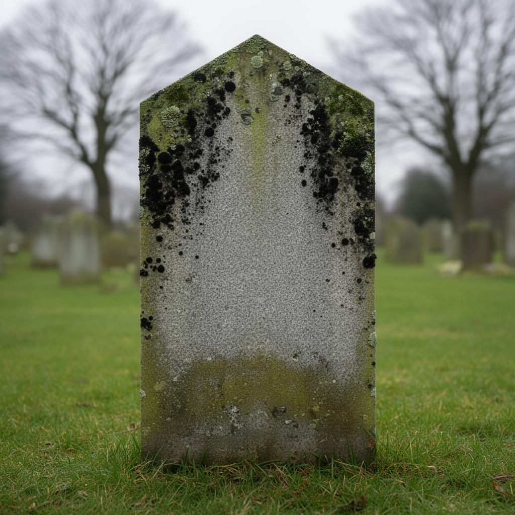 Mossy headstone before cleaning